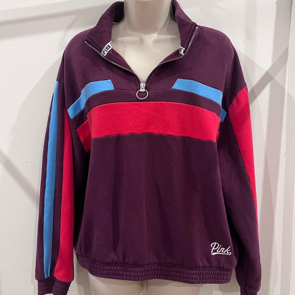 Victoria Secret Retro Athleisure Activewear Quarter-Zip Pullover with Stripes